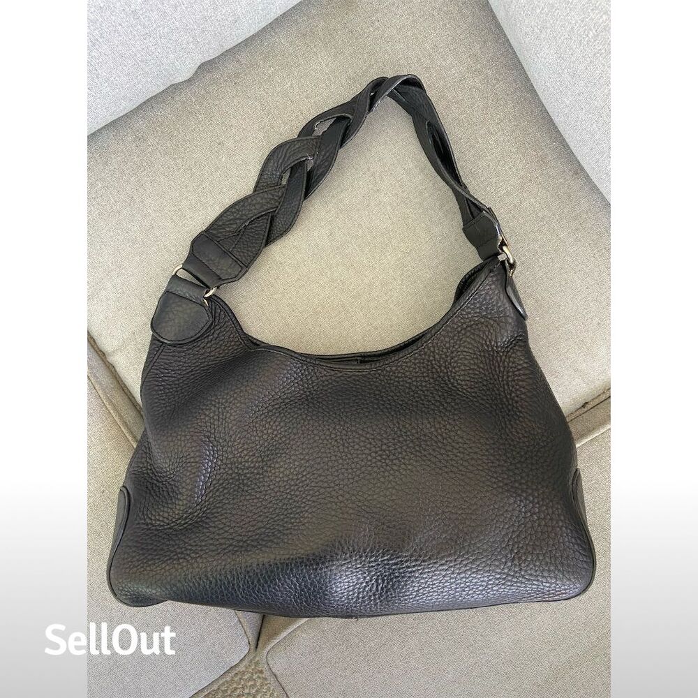 Talbots Women's Black Leather Shoulder Bag with Braided Strap